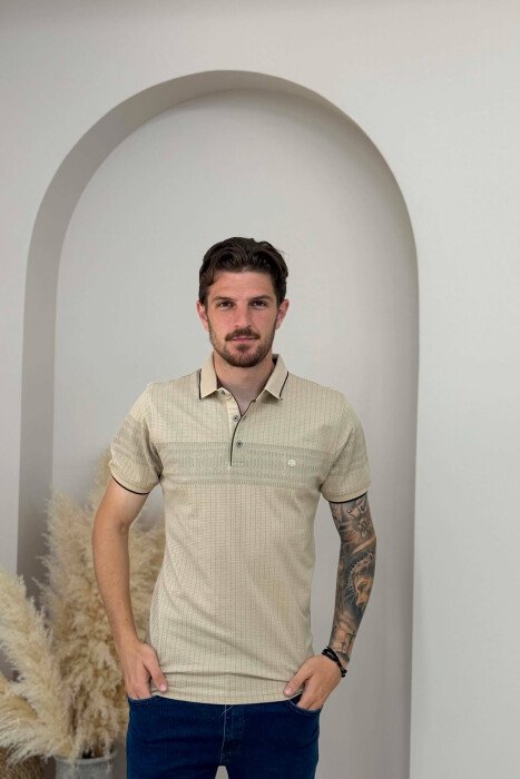 POLO NECK ONE COLOR MEN T-SHIRT BEIGE/BEZHE - 1