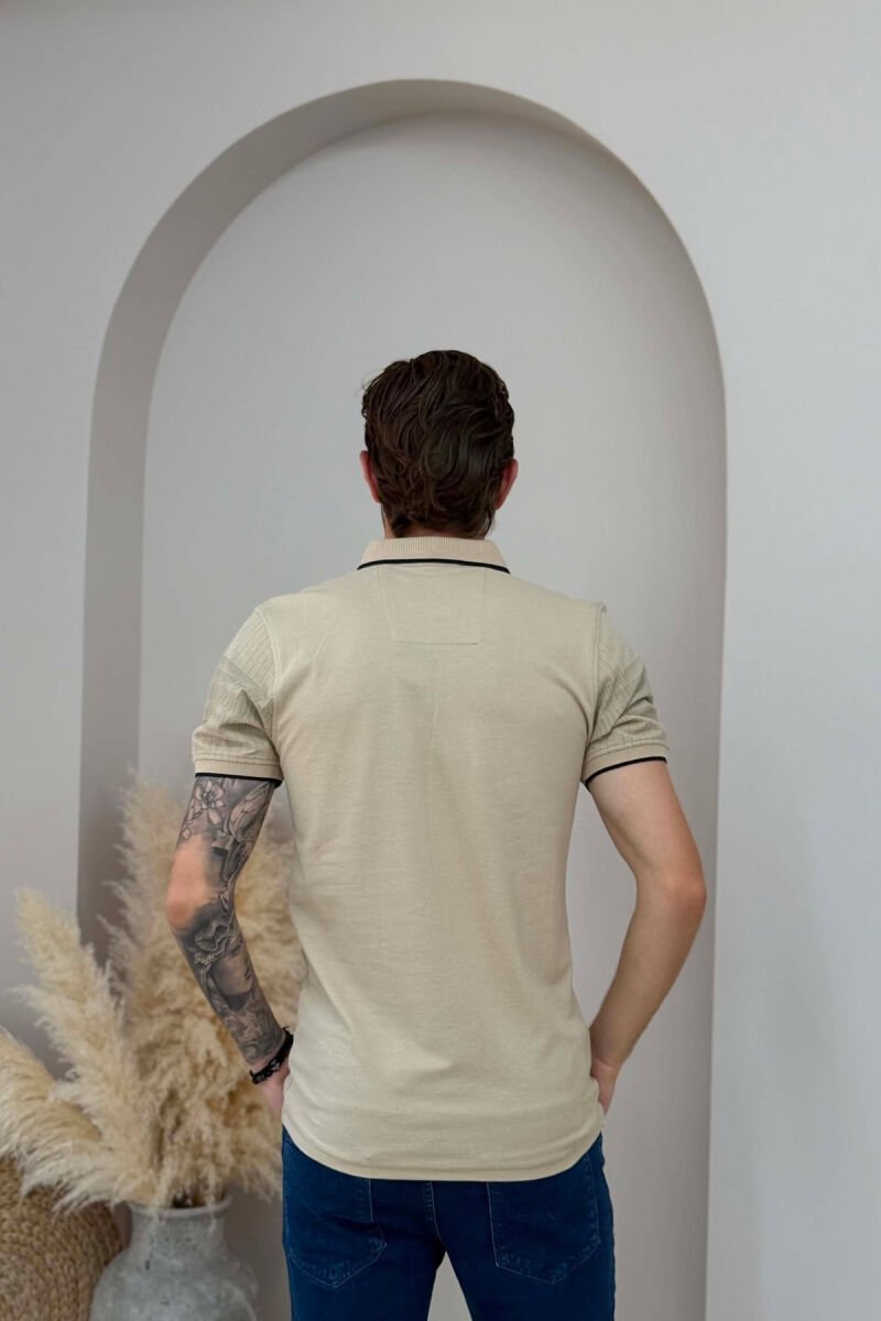 POLO NECK ONE COLOR MEN T-SHIRT BEIGE/BEZHE - 2