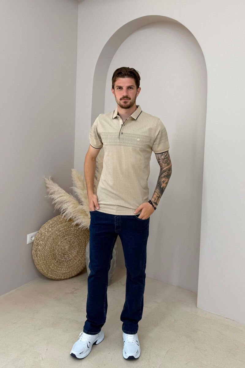 POLO NECK ONE COLOR MEN T-SHIRT BEIGE/BEZHE - 3