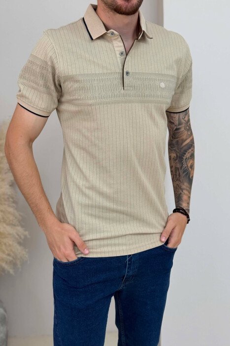 POLO NECK ONE COLOR MEN T-SHIRT BEIGE/BEZHE - 4