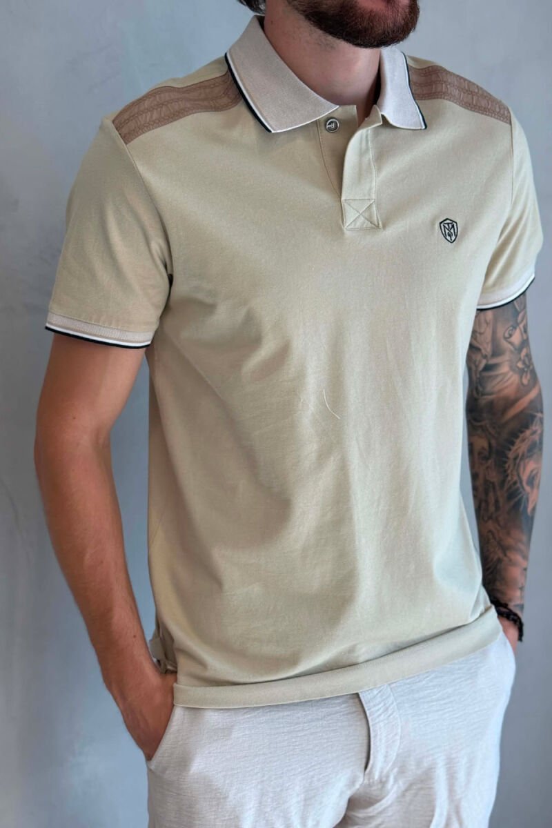POLO NECK ONE COLOR MEN T-SHIRT BEIGE/BEZHE - 2