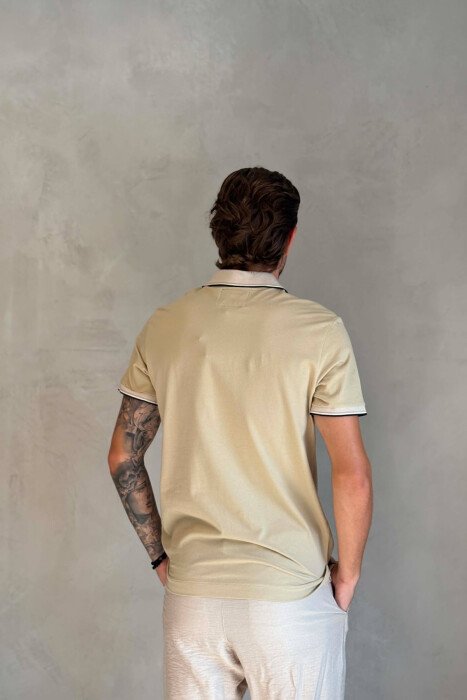 POLO NECK ONE COLOR MEN T-SHIRT BEIGE/BEZHE - 4