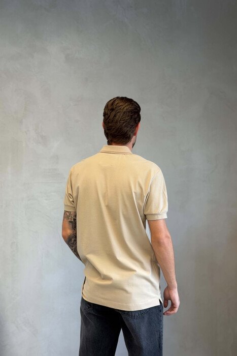 POLO NECK ONE COLOR MEN T-SHIRT BEIGE/BEZHE - 2