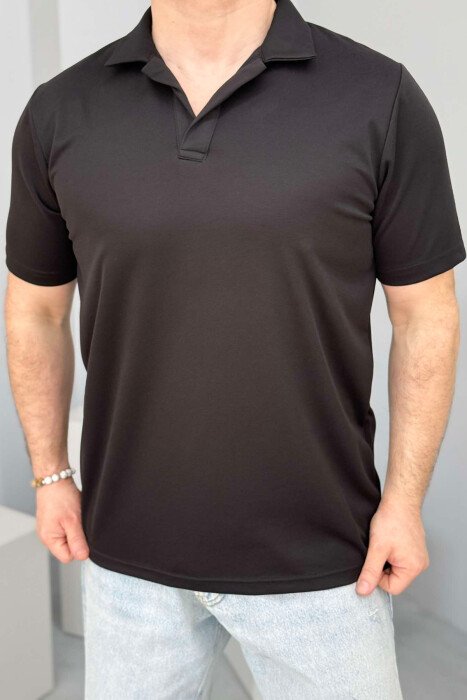 POLO NECK ONE COLOR MEN T-SHIRT BLACK/ E ZEZE - 1