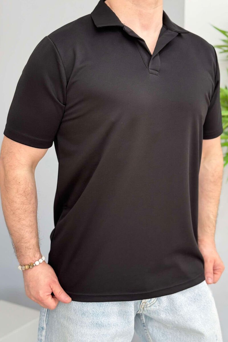 POLO NECK ONE COLOR MEN T-SHIRT BLACK/ E ZEZE - 4