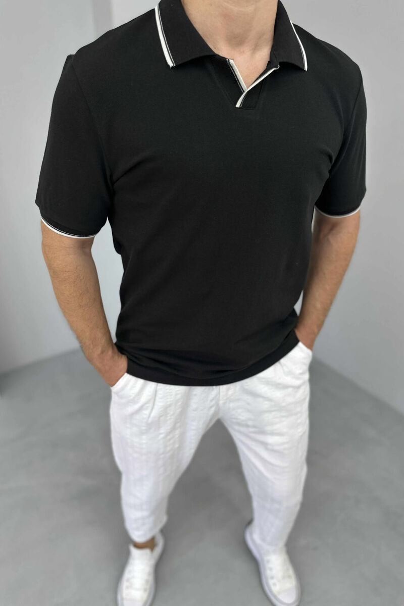 POLO NECK ONE COLOR MEN T-SHIRT BLACK/ E ZEZE - 1