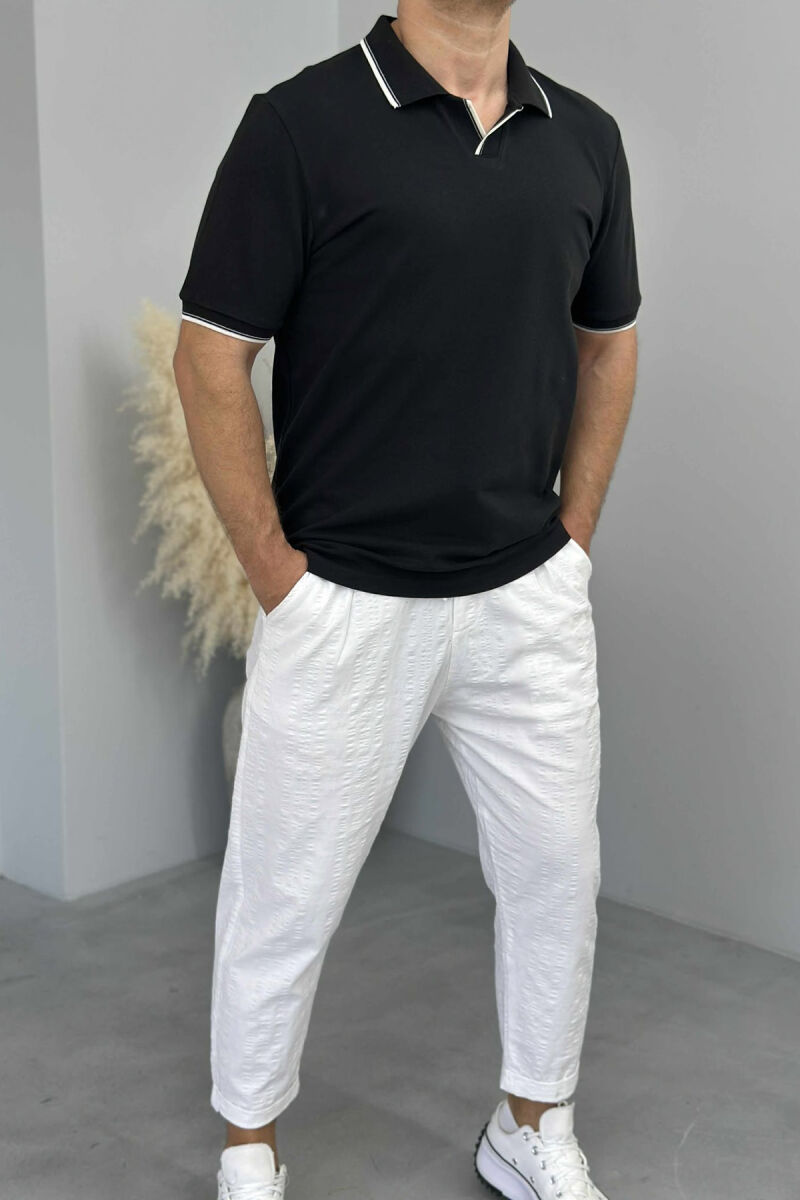 POLO NECK ONE COLOR MEN T-SHIRT BLACK/ E ZEZE - 2