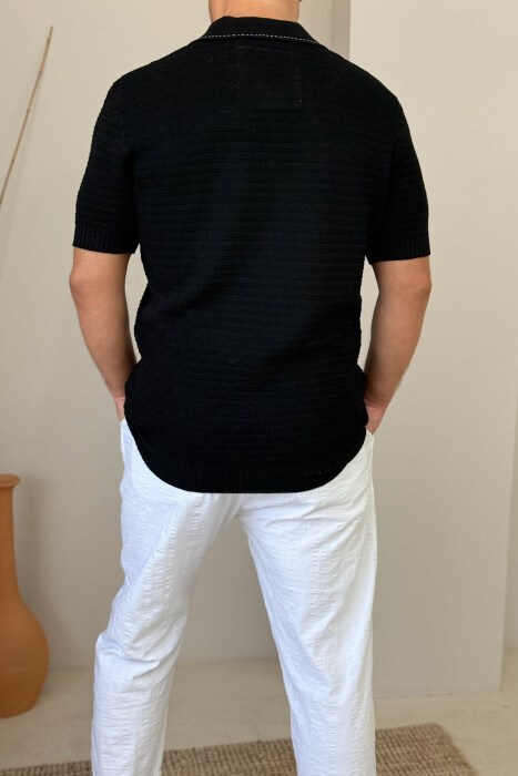 POLO NECK ONE COLOR MEN T-SHIRT BLACK/ E ZEZE - 2