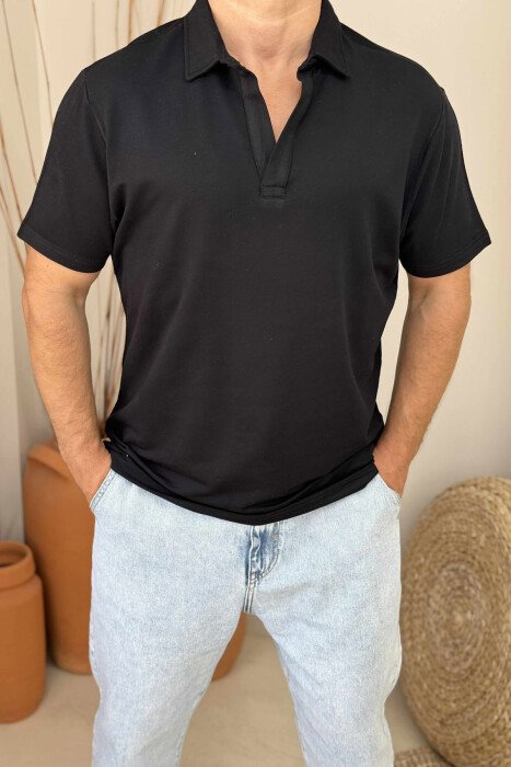 POLO NECK ONE COLOR MEN T-SHIRT BLACK/ E ZEZE - 2