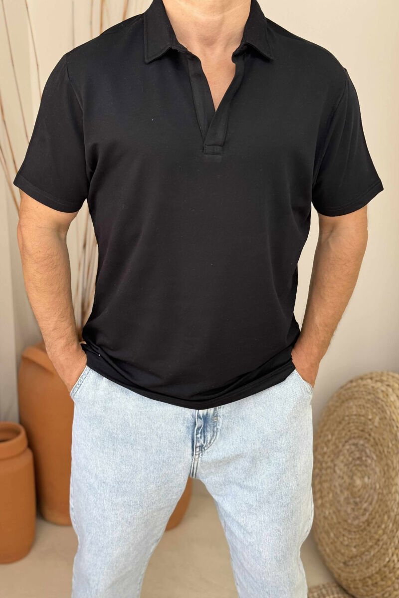 POLO NECK ONE COLOR MEN T-SHIRT BLACK/ E ZEZE - 2