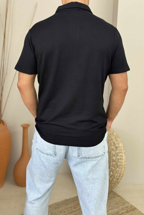 POLO NECK ONE COLOR MEN T-SHIRT BLACK/ E ZEZE - 3