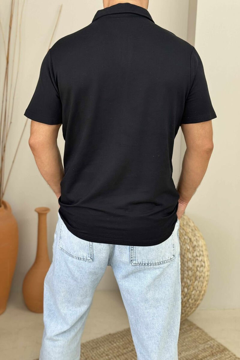 POLO NECK ONE COLOR MEN T-SHIRT BLACK/ E ZEZE - 3