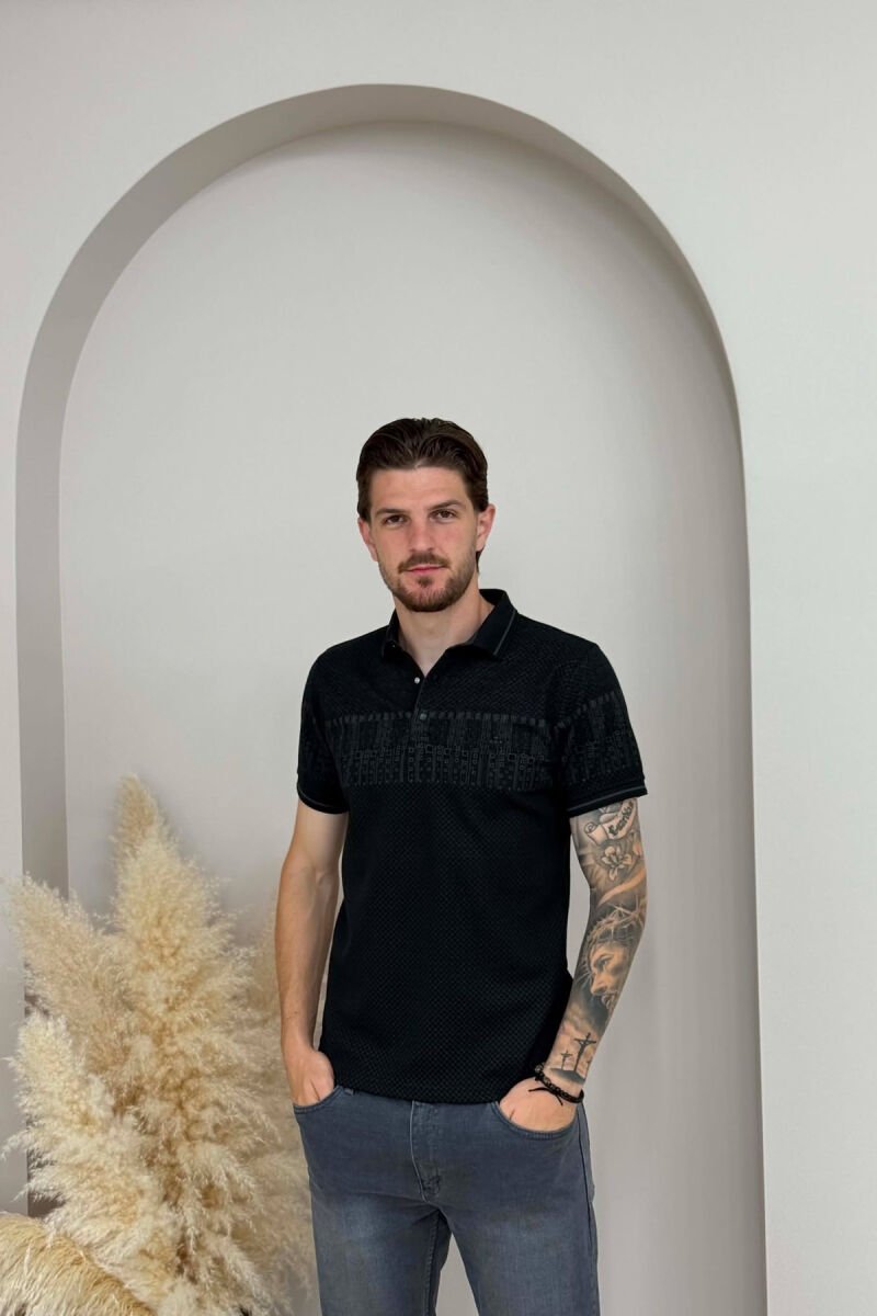 POLO NECK ONE COLOR MEN T-SHIRT BLACK/ E ZEZE - 1