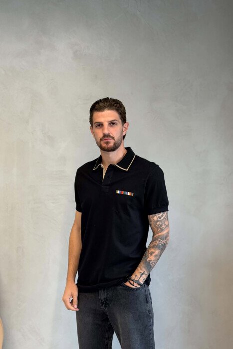 POLO NECK ONE COLOR MEN T-SHIRT BLACK/ E ZEZE 