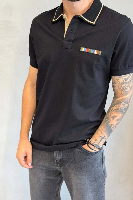 POLO NECK ONE COLOR MEN T-SHIRT BLACK/ E ZEZE - 4