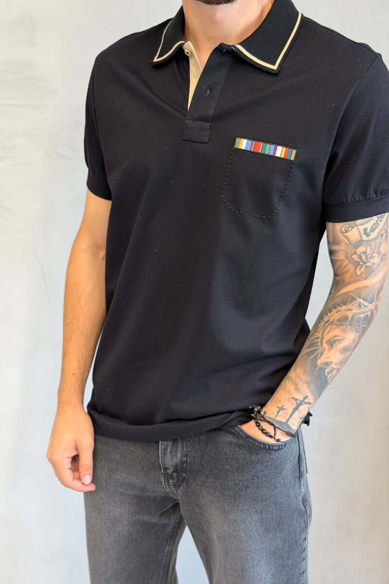 POLO NECK ONE COLOR MEN T-SHIRT BLACK/ E ZEZE - 4