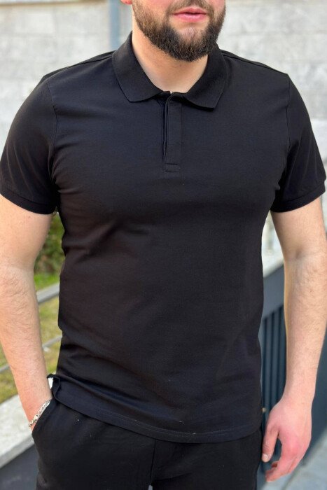 POLO NECK ONE COLOR MEN T-SHIRT BLACK/ E ZEZE - KLAUDIO FASHION
