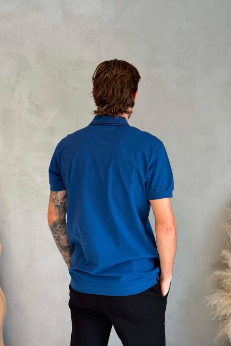 POLO NECK ONE COLOR MEN T-SHIRT BLUE/BLU - 2