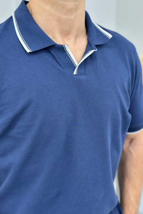 POLO NECK ONE COLOR MEN T-SHIRT BLUE/BLU - 4