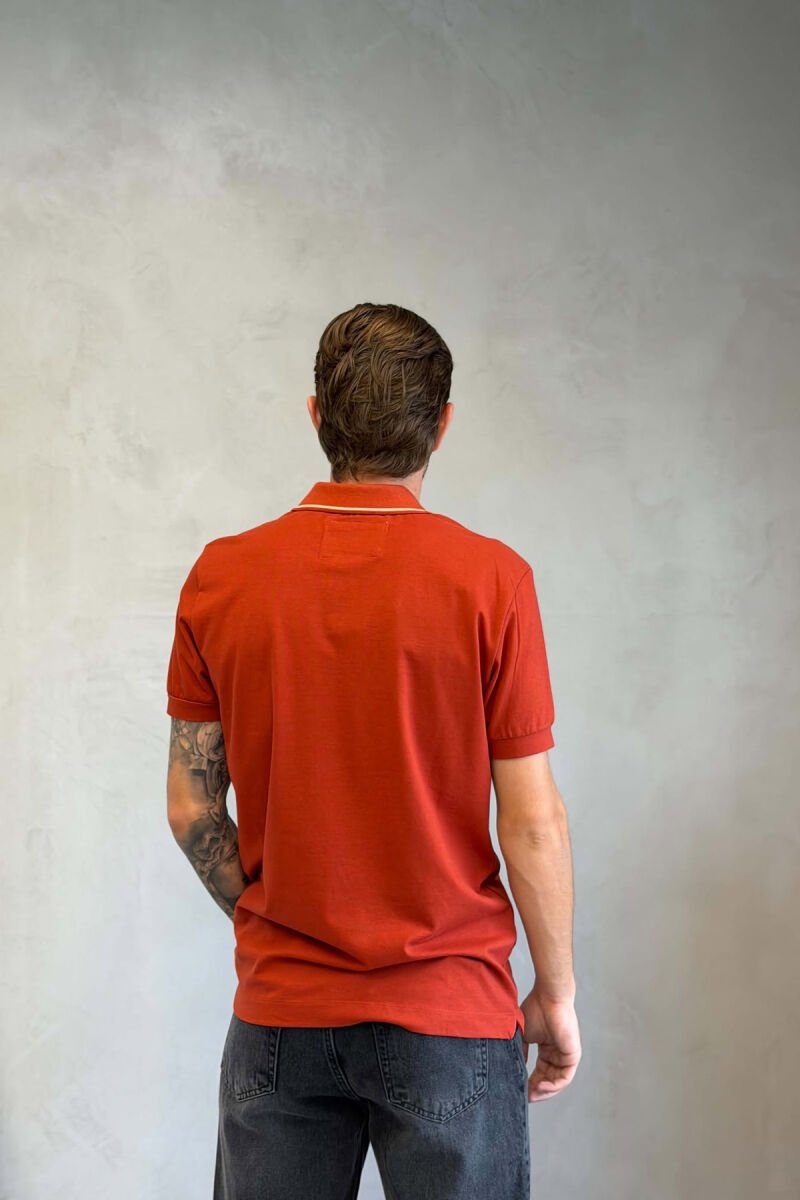 POLO NECK ONE COLOR MEN T-SHIRT BRICK/TULLE - 2