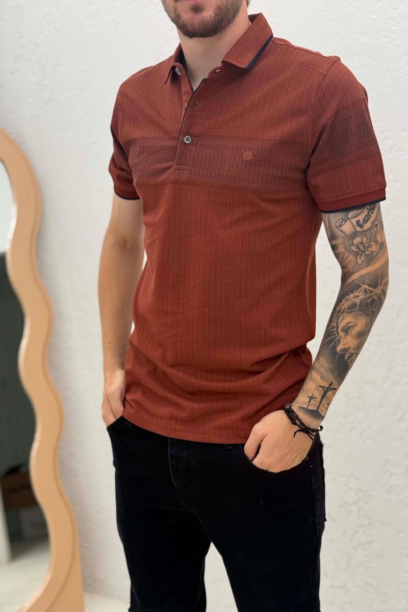 POLO NECK ONE COLOR MEN T-SHIRT BRICK/TULLE - 2