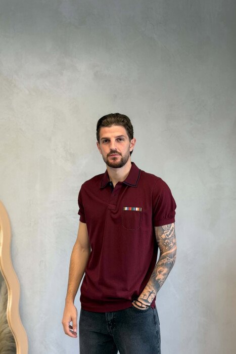 POLO NECK ONE COLOR MEN T-SHIRT BURGUNDY/VISHNJE - KLAUDIO FASHION