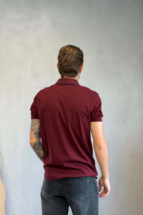 POLO NECK ONE COLOR MEN T-SHIRT BURGUNDY/VISHNJE - 2