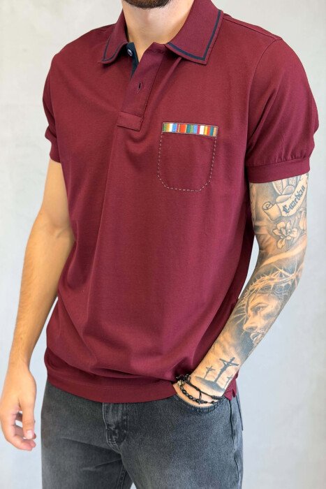 POLO NECK ONE COLOR MEN T-SHIRT BURGUNDY/VISHNJE - 4