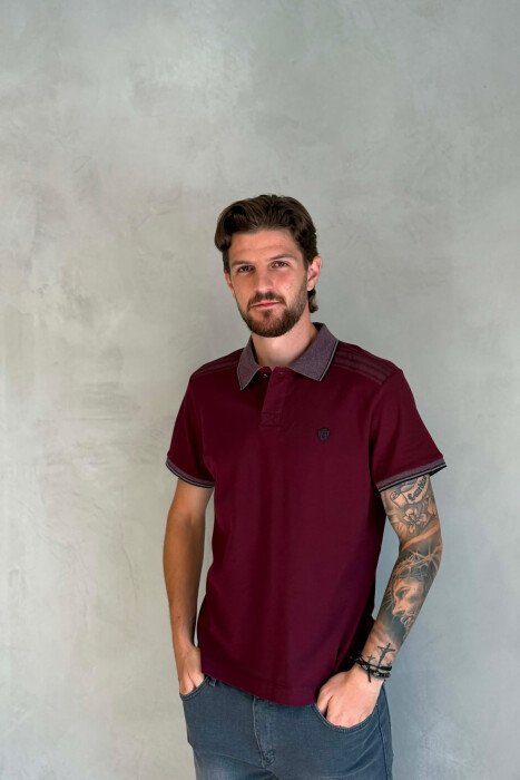 POLO NECK ONE COLOR MEN T-SHIRT BURGUNDY/VISHNJE - KLAUDIO FASHION
