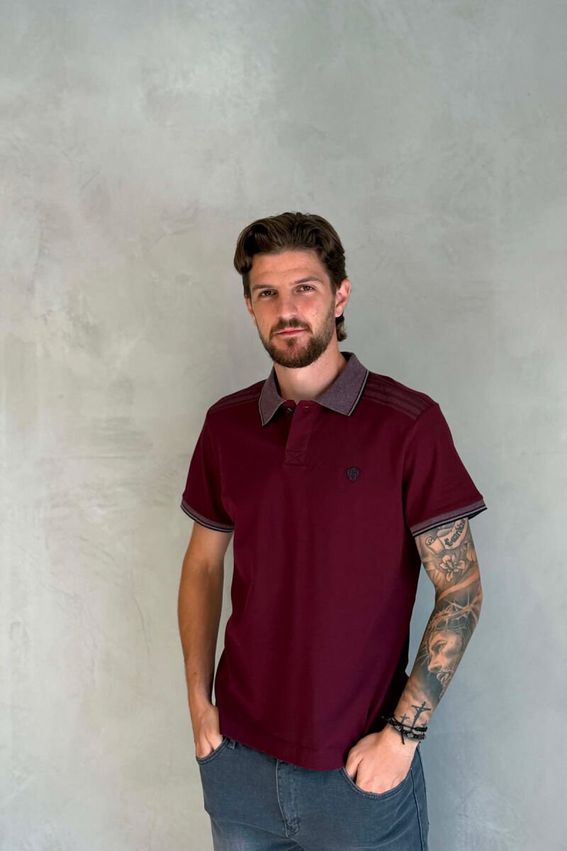 POLO NECK ONE COLOR MEN T-SHIRT BURGUNDY/VISHNJE - 1
