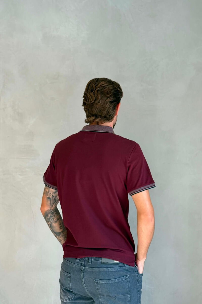 POLO NECK ONE COLOR MEN T-SHIRT BURGUNDY/VISHNJE - 3