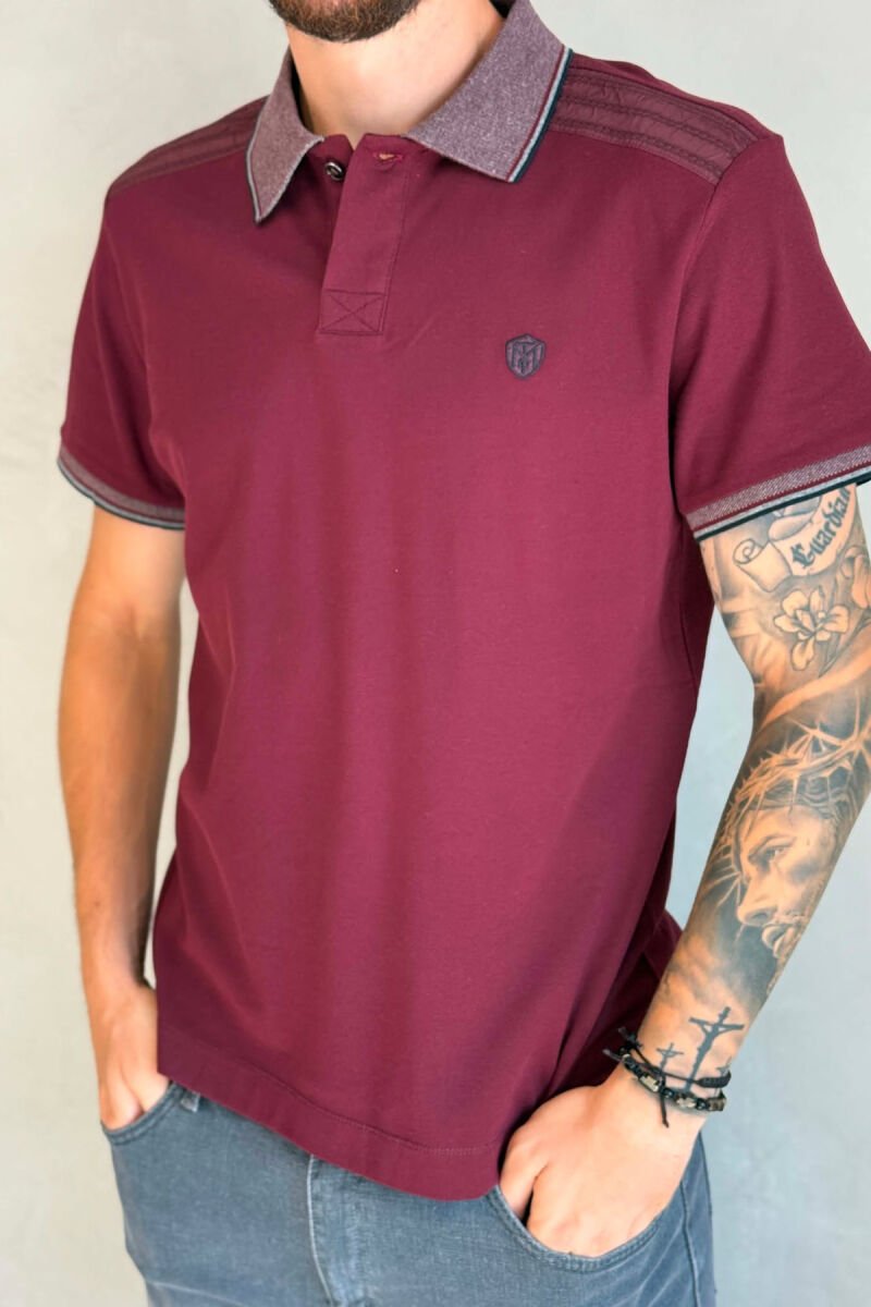 POLO NECK ONE COLOR MEN T-SHIRT BURGUNDY/VISHNJE - 4