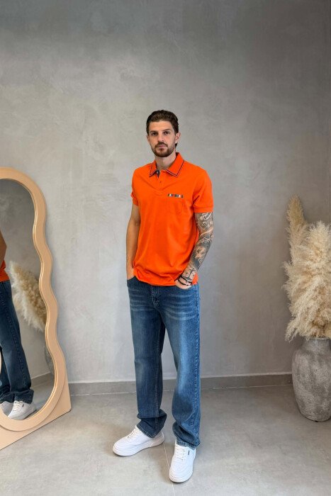 POLO NECK ONE COLOR MEN T-SHIRT DARK ORANGE/ PEE - 3