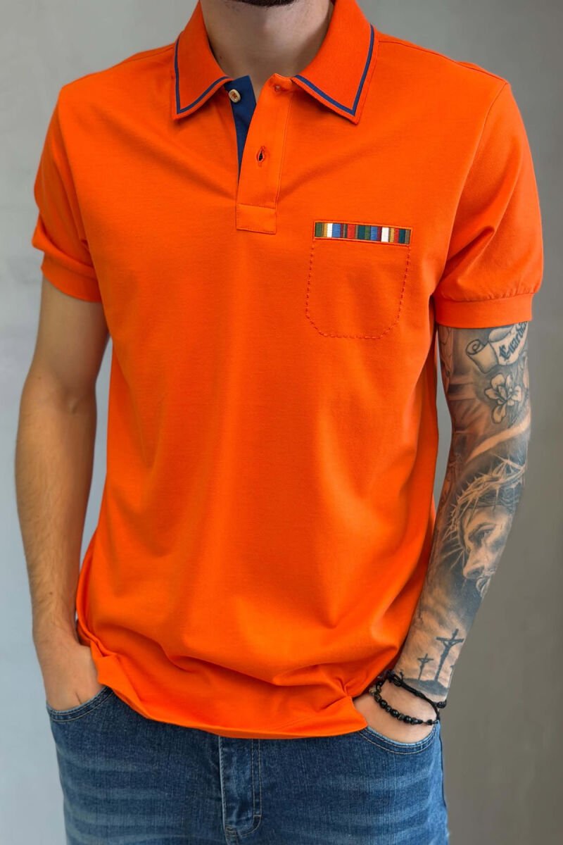 POLO NECK ONE COLOR MEN T-SHIRT DARK ORANGE/ PEE - 4