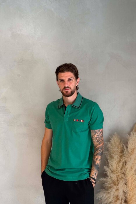 POLO NECK ONE COLOR MEN T-SHIRT GREEN/JESHILE - KLAUDIO FASHION