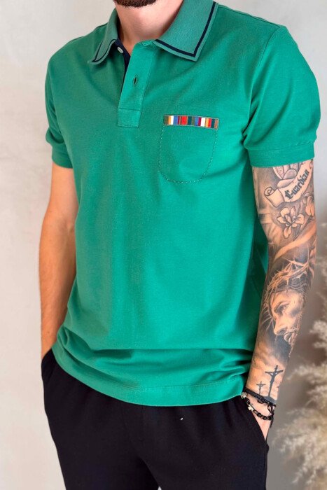 POLO NECK ONE COLOR MEN T-SHIRT GREEN/JESHILE - 4