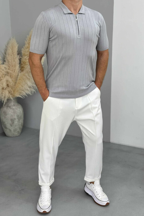 POLO NECK ONE COLOR MEN T-SHIRT GREY/GRI - KLAUDIO FASHION