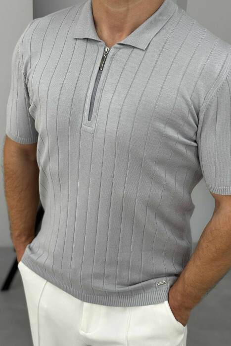 POLO NECK ONE COLOR MEN T-SHIRT GREY/GRI - 2