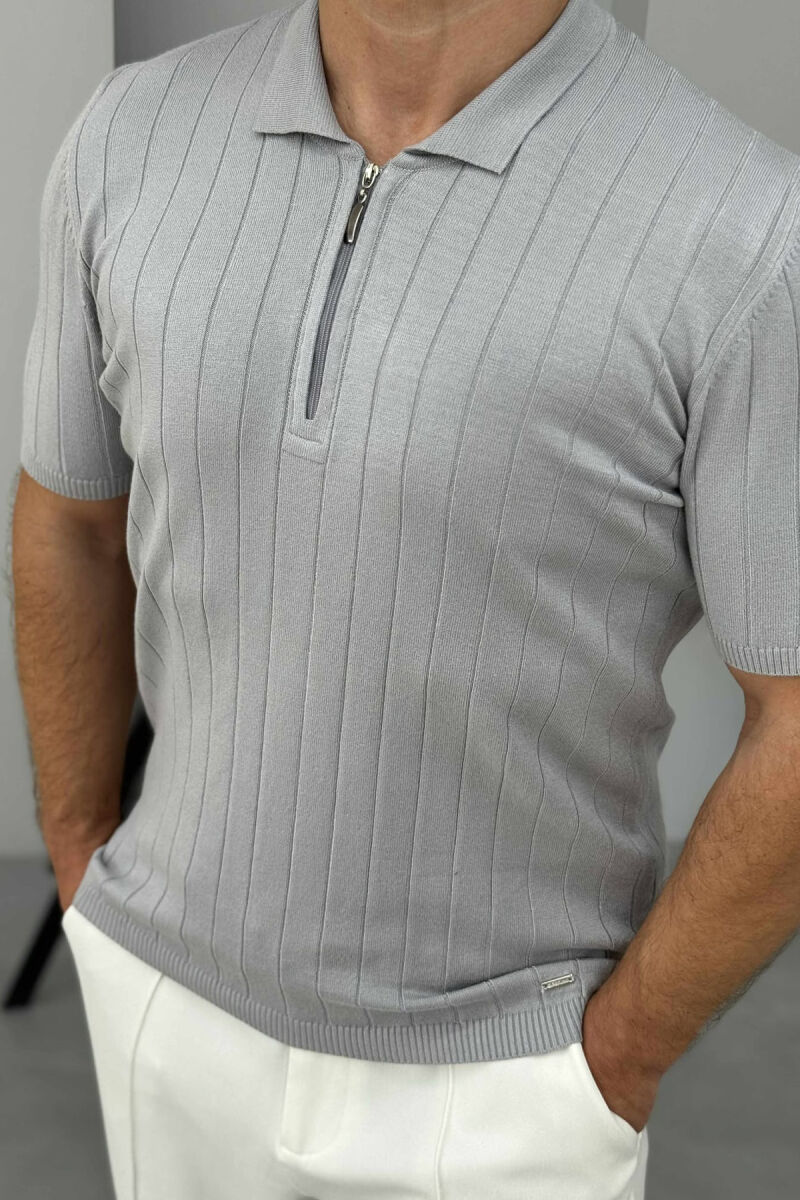 POLO NECK ONE COLOR MEN T-SHIRT GREY/GRI - 2