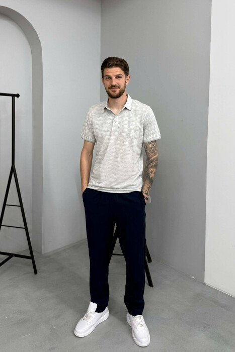 POLO NECK ONE COLOR MEN T-SHIRT GREY/GRI - 3