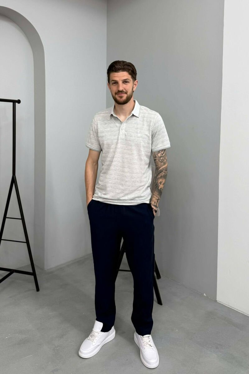 POLO NECK ONE COLOR MEN T-SHIRT GREY/GRI - 3