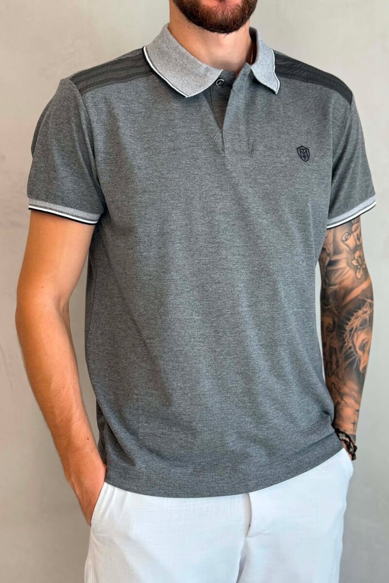 POLO NECK ONE COLOR MEN T-SHIRT GREY/GRI - 2