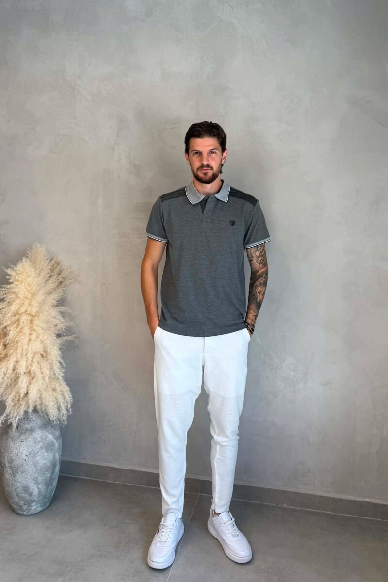 POLO NECK ONE COLOR MEN T-SHIRT GREY/GRI - 3