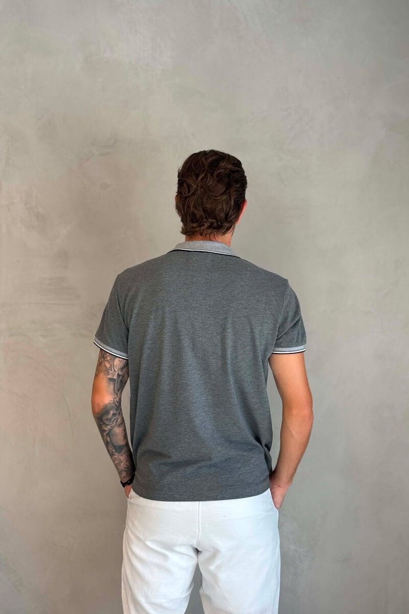 POLO NECK ONE COLOR MEN T-SHIRT GREY/GRI - 4