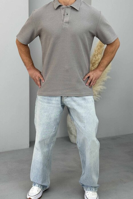 POLO NECK ONE COLOR MEN T-SHIRT GREY/GRI - KLAUDIO FASHION