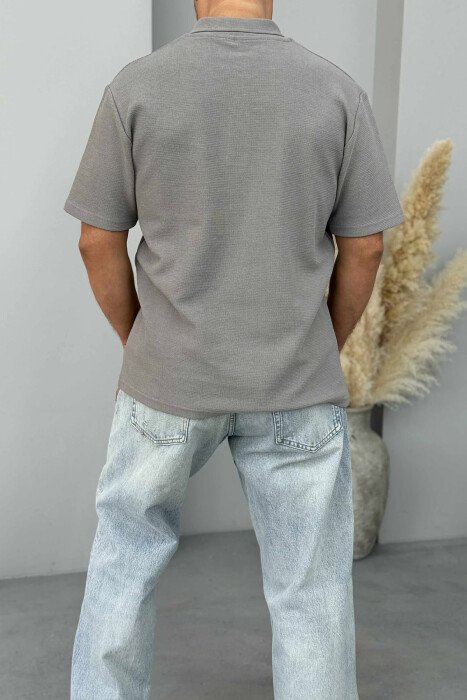 POLO NECK ONE COLOR MEN T-SHIRT GREY/GRI - 4