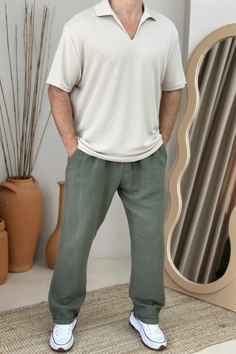 POLO NECK ONE COLOR MEN T-SHIRT LIGHT BEIGE/BZHZB - 1
