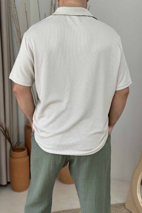POLO NECK ONE COLOR MEN T-SHIRT LIGHT BEIGE/BZHZB - 3