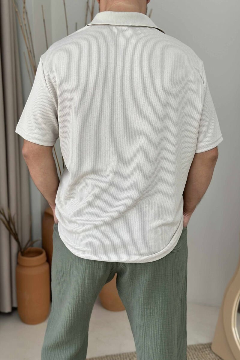 POLO NECK ONE COLOR MEN T-SHIRT LIGHT BEIGE/BZHZB - 3