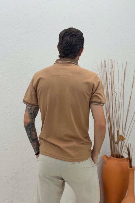 POLO NECK ONE COLOR MEN T-SHIRT LIGHT BROWN/KAZB - 2